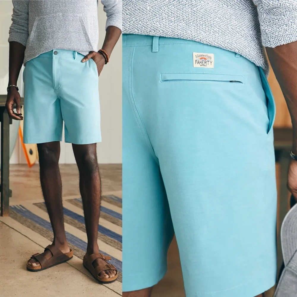 Men’s FAHERTY All Day Shorts turquoise sky blue 9 inch inseam size 38